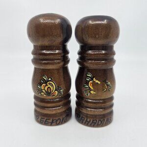 Freeport Bahamas Wooden Salt & Pepper Shakers Set Souvenir Brown Hawaiian